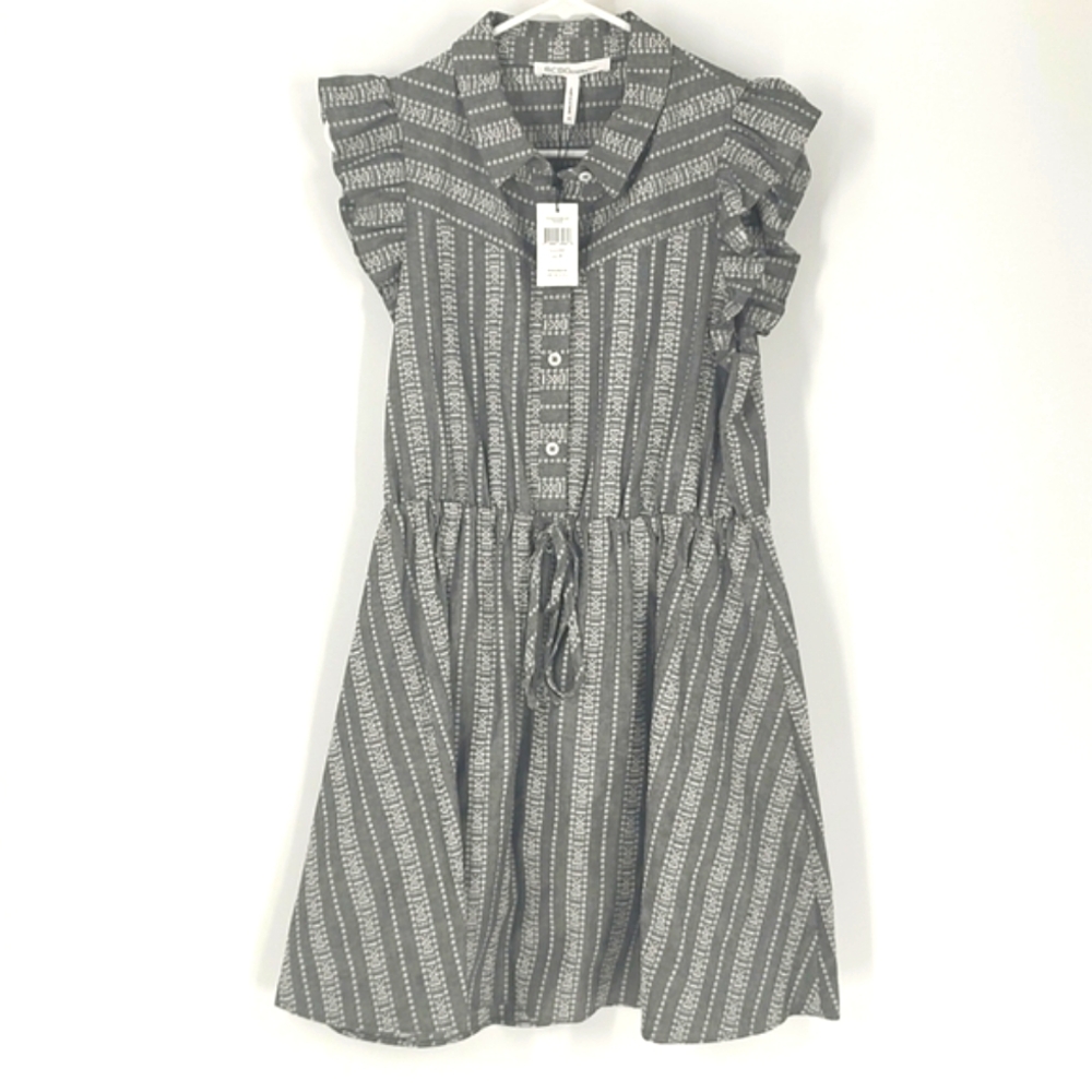 BCBG Generation Short - Sleeve Grey White Dress, Size M NWT